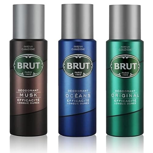 Image of Deodorant Body Spray Brut Trio Pack - Original, Musk & Oceans Masculine Scents - Long-Lasting Fragrance for Men - 3 x 200ml
