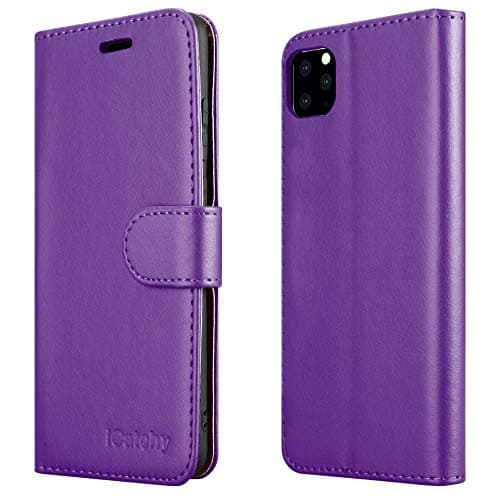 Image of iCatchy iPhone 11 Pro Wallet Case Leather Flip Folio Phone Cover Card Slots Magnetic Stand Slim Protective Design (Purple)