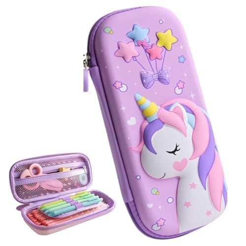 Image of HAUZMLL Unicorn Pencil Case, Teen-Friendly 3D EVA Pencil Pouch, Purple Unicorn Design, School Supplies & Back-to-School Gifts for Teens