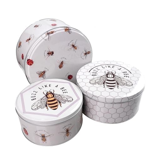 Image of SiXsigma Sports Set of 3 Round Nesting Cake Storage Tins - Airtight Containers for Cakes, Biscuits & Sweets Large, Medium & Small Sizes - Perfect Mothers Day Gifts For Kitchen (MT-BEE-CTS)