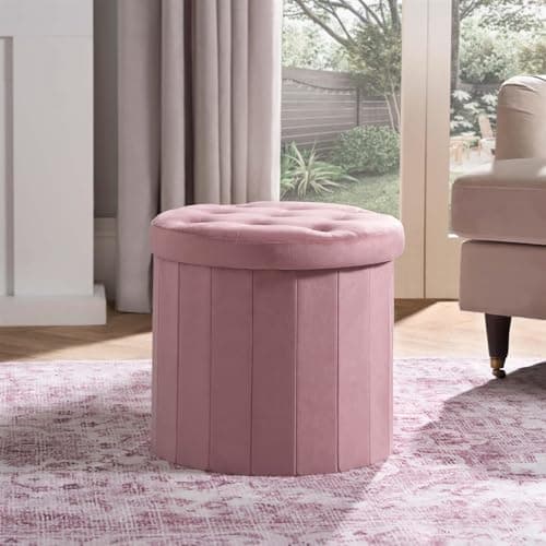 Image of OHS Cube Ottoman Storage Box Matte Velvet, Upholstered Storage Ottoman Space Saving Footrest with Hidden Storage & Lid For Livingroom Bedroom or Office, Pink - One Size