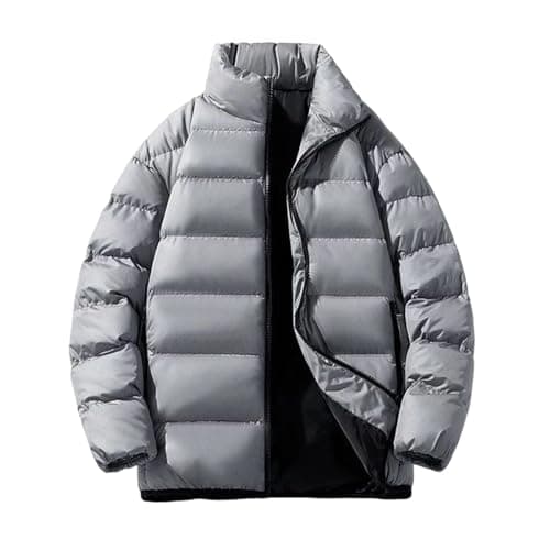 Image of Mymyguoe Puffer Jacket Men's Oversized Down Jacket Windproof Down Coat Puffer Jacket Plain Leisure Jacket Stand-Up Collar Quilted Jacket Thick Baggy Winter Jacket Warm Thick Transition Jacket, Q1 Grey
