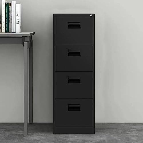 Image of Panana Modern 4-Drawer Locking Heavy Duty File Cabinet Metal Storage Cabinet Chest of Drawers Side Table (Black)