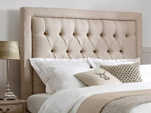 Image of mm08enn BEAUTIFUL LUXURY SPEICAL BEDWORTH HEADBOARD WITH MATCHING BUTTONS IN LINEN FABRIC IN 30" HEIGHT (5ft king size, beige)