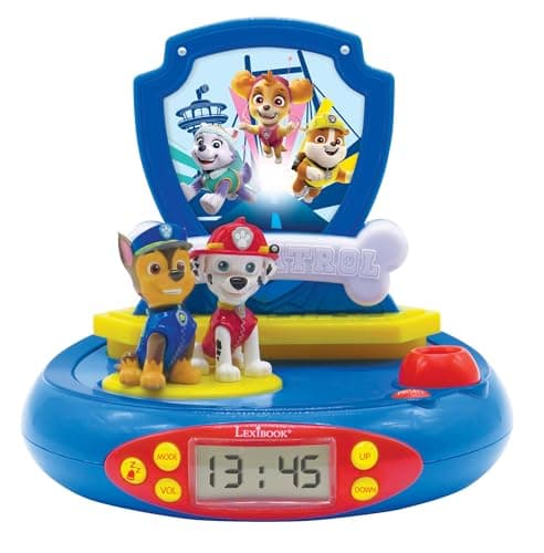 Image of LEXIBOOK, Paw Patrol, Projector Alarm Clock for kids, Nightlight and time projection to the ceiling, Sound Effects, Battery-powered, Blue, RP500AC