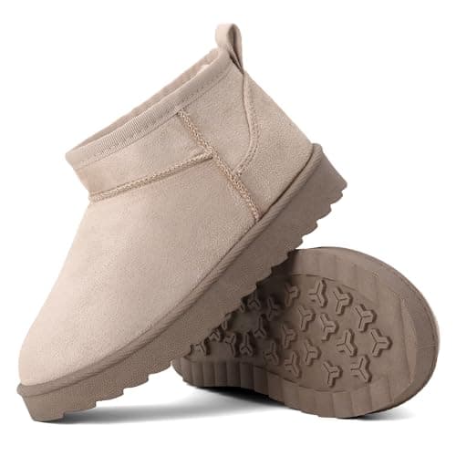Image of Kids’ Faux Suede Winter Boots – Warm Faux Fur Lined Ankle Shoes | Non-Slip Rubber Sole Cosy Snow Boots for Boys and Girls (BEIGE, One Size, Big Kid, 1, Numeric, UK Footwear Size System, Medium)