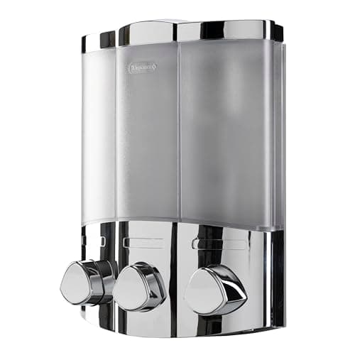 Image of Croydex Wall Mounted Soap Dispenser - Eliminates Shower Clutter, Easy to Refill and Has a Pre-Measured Pump for Your Shower Gel, Shampoo and Conditioner, Mount On Corner or Flat Wall (Chrome, 3x450ml)