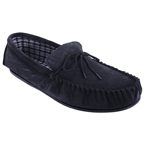 Image of Mokkers Mens Bruce Real Suede Moccasin Slippers with Stitched Sole - Navy Blue 10 UK