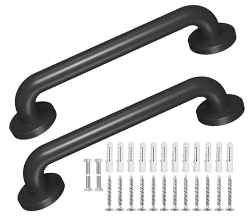 Image of Sobinu | Metal Industrial Stairs Grab Handrail – Indoor & Outdoor Staircase, Deck & Step Safety Rail – 16 Inch (2-Pack) Matte Black – Heavy-Duty Anti-Rust Grab Bar