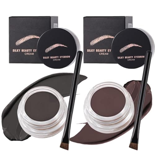 Image of 2PCS Eyebrow Pomade with Brushes - Waterproof Brow Cream for Natural Brow Shaping, Quick Dry Smudge Proof Long Lasting Makeup Kit with Angled Brush for Buildable Matte Finish|(Black&Coffee)