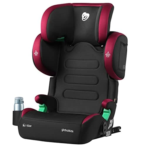 Image of globalkids i-Size High Back Booster Car Seat, Group 2/3 ISOFIX Toddler Car Seat, with Cup Holder, Adjustable Headrest/Backrest/Width, 3–12 Years, 15-36 kg, 100cm-150cm, Red Black