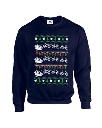 Image of New Spirit Original Cycling Christmas, bike cyclist novelty xmas festive ugly trendy bikes Unisex Funny Adults Sweatshirt Jumper Navy