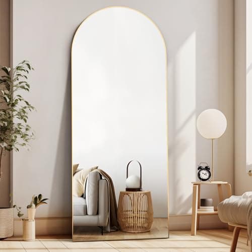 Image of CASSILANDO Full Length Mirror, 165 x 60 cm, Curved, Floor Standing, Hanging or Leaning on Wall, Large for Bedroom (Gold)