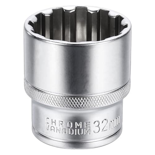 Image of sourcing map 12 Points Socket 1/2" Drive 32mm Metric Shallow Socket 1.8" (46mm) Long CR-V Steel Nickel Plating for Home Auto Nuts Bolts Repair