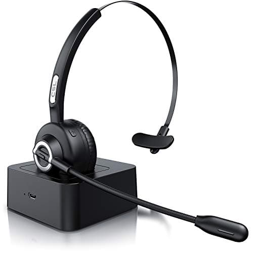 Image of CSL - Single-Sided Wireless Headset with Microphone, Mono Headset with Noise Cancelling, One Singel Ear PC headphone Bluetooth V4.1 multipoint for Smarphone Laptop Tablet Call Center Office Zoom