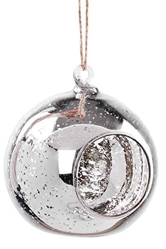 Image of 4 X MERCURY SILVER HANGING GLASS BAUBLE SPHERE BALL CANDLE TEA LIGHT HOLDER CLEAR GARDEN OUTDOOR 10 cm