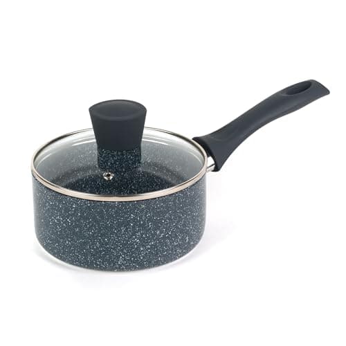 Image of Russell Hobbs RH00844EU Non-Stick Saucepan - Pressed Aluminium Milk Saucepan with Tempered Glass Lid, 16cm/1.2L Sauce Pot for Induction, Small Cooking Pot with Soft Bakelite Handle, Nightfall Stone