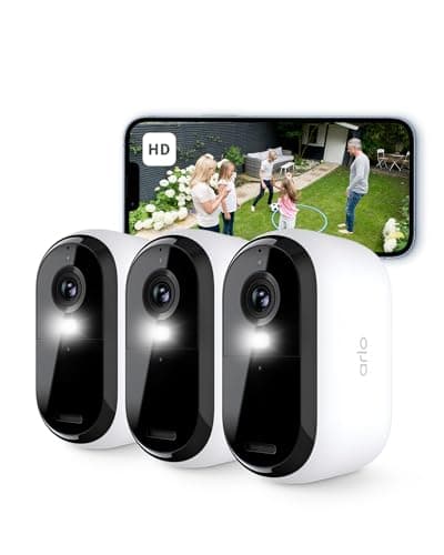 Image of Arlo Essential 2 HD Video Security Camera Outdoor Wireless, Battery Operated Home Camera With Colour Night Vision, Light, Siren, 2 Way Audio & WiFi, Arlo Secure Free Trial, 3 Cameras, White