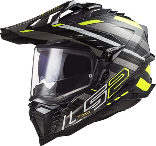 Image of Full Face Motorcycle Adventure Helmet ls2 MX701 Explorer Carbon Off Road Enduro Dual Sport Motocross Dirt Bike Crash Helmet, Edge Fluo Yellow (2XL)