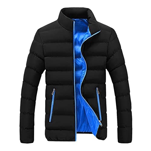 Image of Down Jacket Mens, Long Sleeve Full Zip Padded Coats Lightweight Comfort Quilted Coat Men Casual Puffer Jackets with Zipper Pockets Winter Warm Oversized Coats Hiking Climbing Outwear UK Size M-6XL