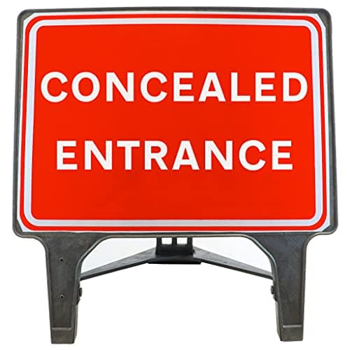 Image of Concealed Entrance 1050x750mm Road Sign - Plastic Temporary Road Street Traffic Safety Sign for Road and Street Works - Freestanding with Reflective Sign Face