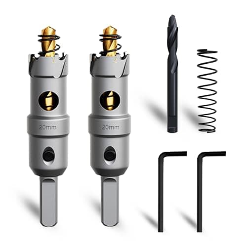 Image of METOTY 20mm 2PCS Carbide Hole Saw Set,Heavy Duty Tungsten Carbide Tipped Hole Cutters Set with a nitrided Step Drill and L-flench, for Steel Iron,Aluminum,Stainless stell