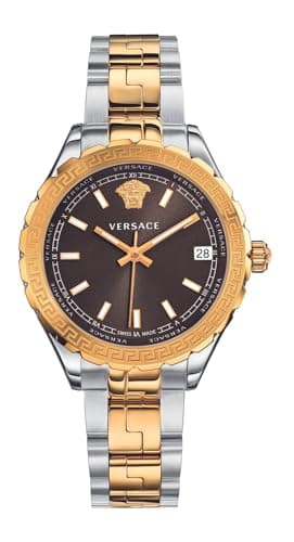 Image of Versace Women's Analogue Swiss Quartz Watch with Two Tone Rose Gold Bracelet and Brown Dial Hellenyium V12040015