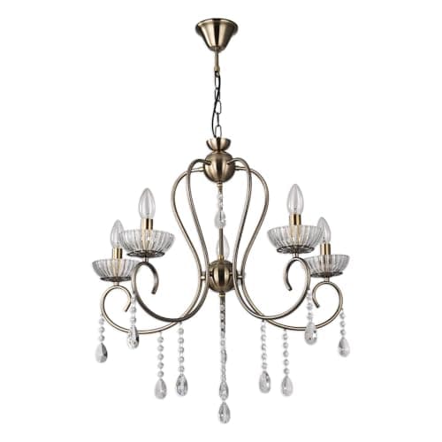 Image of TEKLED Versailles Elegance Crystal Swan Chandelier Ceiling Light | E14 Fitting | Modern Minimalist Design | For Living Rooms Dining Halls Hallways Foyers | Antique Brass - 5 Candle (Bulb not Included)