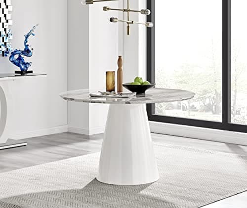 Image of Furniturebox UK Palma White Marble Effect Round Pedestal Dining Table - Circlular 4 to 6 Seat Kitchen Table