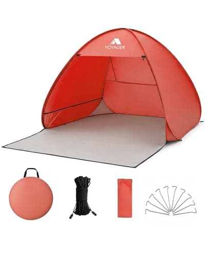 Image of Voyager Beach Tent – Super Easy Pop-Up, Large Space, UPF 50+ UV Protection, Premium Quality, Lightweight & Portable, Versatile Outdoor Shade, 2-Person, Compact Folded Size (Coral)