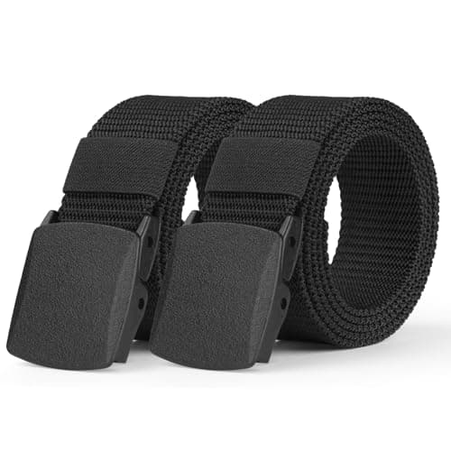Image of Aomig Men's Adjustable Nylon Canvas Fabric Golf Belt, Cut To Fit, No Holes, Invisible, Automatic Buckle, Black, Fits Waists Up to 45 Inches