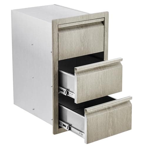 Image of Garvee BBQ Access Door, Heavy Duty Stainless Steel Triple Access Drawers for Outdoor Kitchens, Flush Mount, Built-in Paper Towel Holder for BBQ Island, Patio Grill – 37.3W x 47D x 62.2H cm