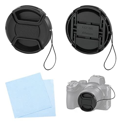Image of 2 Pack 55mm Lens Cap with Cleaning Cloth and Rope for Nikon Canon Sony DSLR Compatible with Sony ALC-F55S Lens Cap for Nikon D7200 D5600 D5500 D5300 D3500 D3400 D3300 Camera & Other 55mm Thread Lenses