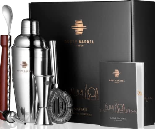 Image of Rusty Barrel Cocktail Making Kit - Beautifully Presented Cocktail Shaker Set - Premium Cocktail Set with Cocktail Shaker and Bar Accessories for Home Pub - Cocktail Gift Set in a Beautiful Gift Box