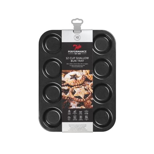 Image of Tala Performance 12 Cup Shallow Bun Tin, Professional Gauge Carbon Steel with Eclipse Non-Stick Coating, Oven-Proof, Perfect for Buns, Cupcakes, Mince Pies & Tarts, 34.8x26.4x1.68 cm
