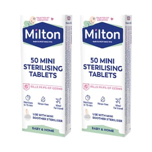 Image of MiltonBaby Mini Sterilising Tablet 50 Pack of 2 Fast Acting Soother Dummy Pacifier Teether Hygiene Antiseptic Cleaner Travel Solution with Welari Thank You Card | (2pack) (100tabs)
