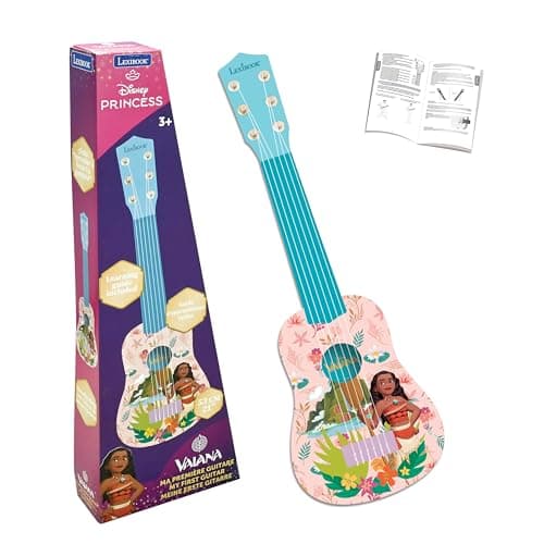 Image of Lexibook, Disney Moana, My First Guitar for Children, 6 Nylon Strings, 53 cm / 21'', Guide Included, Pink/blue, K200VNLXB