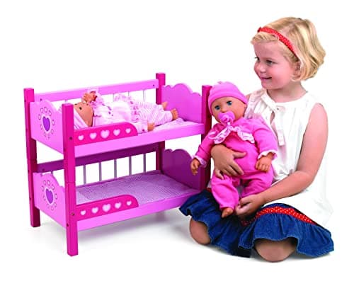 Image of DOLLSWORLD CLASSIC from Peterkin | Deluxe Wooden Bunk Beds | High quality wooden dolls bunk beds with 2 quilts and 2 pillows, suitable for dolls up to 46cm (18") | Dolls & Accessories | Ages 3+