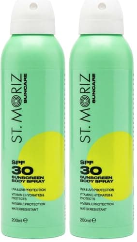 Image of ST. MORIZ Suncare SPF 30 Sunscreen Body Spray | Hydrating UVA & UVB SPF 30 Invisible Protection Sun Spray Mist for Body with Vitamin E | Water Resistant | Dermatologically Tested | Vegan | 200ml