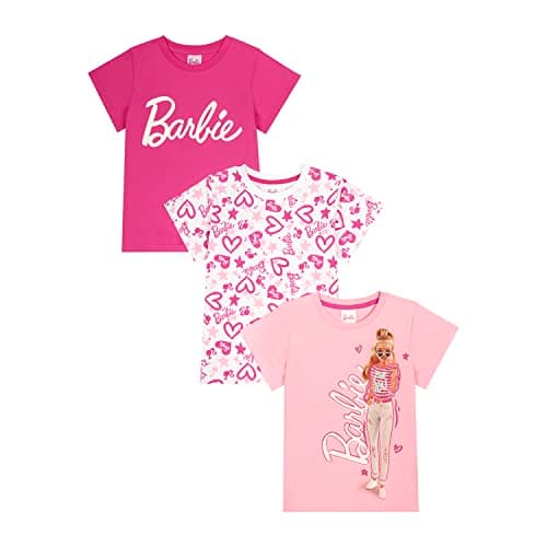 Image of Barbie 3PK T-Shirts for Girls, Short Sleeve T-Shirts Pack of 3 Girls Summer Top, Ages 3 to 10 Years Old (UK, Age, 4 Years, 5 Years, Regular, Multi)