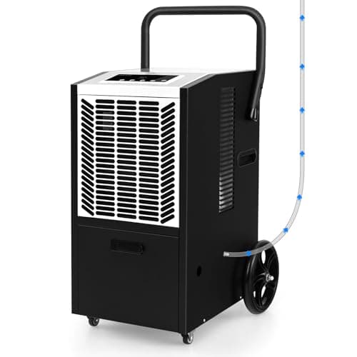 Image of COSTWAY 66L/Day Commercial Dehumidifier, Industrial Air Dehumidifiers Building Dryer with Pump, 24H Timer, Auto Defrost, Memory Starting, LED Display & Wheels, Air Circulation 210m3/h (White + Black)