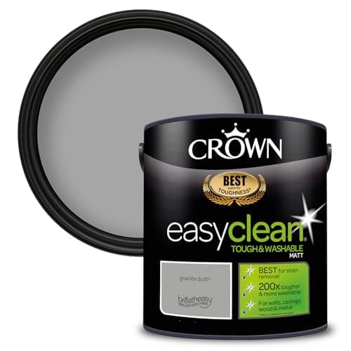 Image of CROWN Granite Dust - Tough & Washable - Matt Emulsion Paint - Stain Resistant - Mid Grey Paint - 2.5L