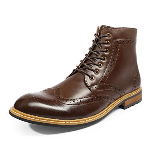 Image of Bruno Marc Men's Leather Brogue Ankle Boots Classic Lace Up Dress Boots for Casual or Formal Wear,Size 9,Dark/Brown,BERGEN-01