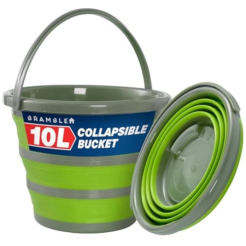 Image of BRAMBLE 10 Litre Collapsible Bucket Portable Cleaning Fishing Camping Silicon, Space Saving Design for Home & Outdoors - Green/Grey