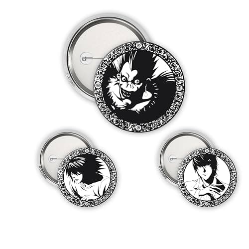 Image of ABYstyle – Pack of 3 DEATH NOTE Light, L & Ryuk Badges – Official Product – Diameters 5 cm & 3.2 cm – Soft-Touch Feel