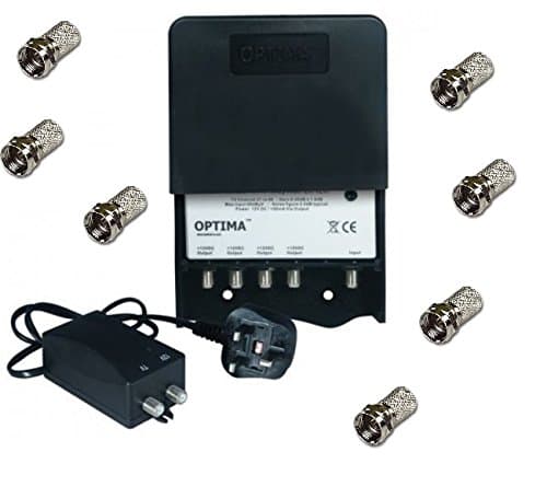 Image of Optima MA25-4AK 4-Way TV Aerial Masthead Amplifier with Integrated 4G Filter - Black