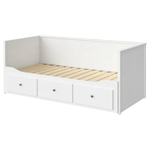 Image of ZRIZAURA HEMNES Day-Bed Frame with 3 Drawers – 80x200 cm – White Daybed Sofa Bed with Storage, Single to Double Guest Bed for Bedroom & Living Room