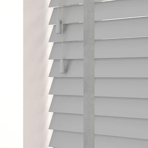 Image of Funky Gadgets Faux Wood Blinds Window Venetian Blinds with Strings and THE OTHER with TAPE Window Blinds Smooth 50mm Slats TRIMMABLE Easy Fit Home Office (Grey With Tape, 165cm width x 150cm drop)
