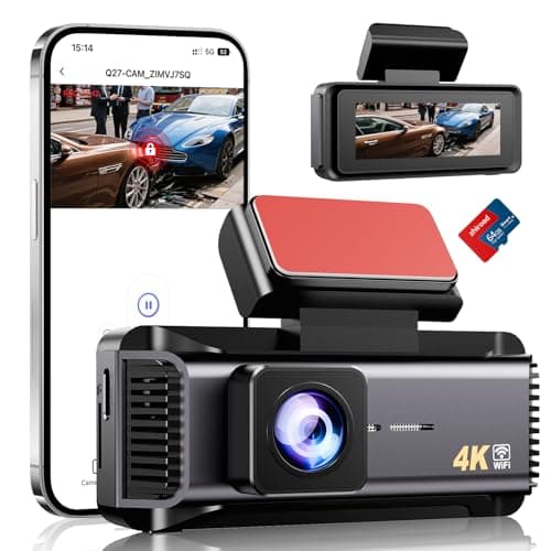 Image of 4K Dash Cam Front 2160P Car Dash Camera Built-in WiFi Includes 64GB SD Card 2.99 Inch Screen Dashcam for Cars with APP Control,170° Wide Angle,G-Sensor,Loop Recording,Parking Monitor, Night Vision,WDR