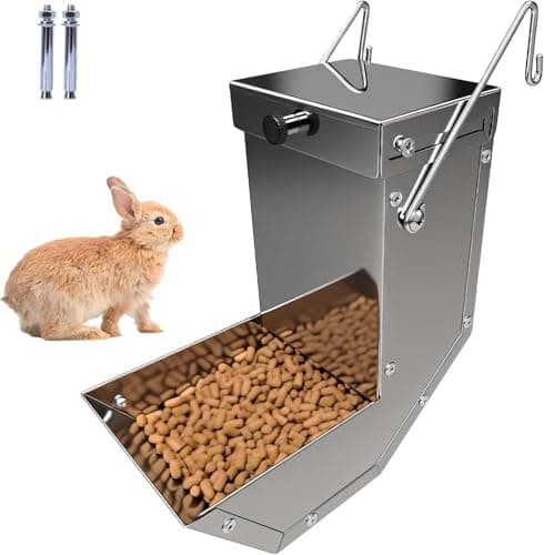 Image of Outdoor Small Animal Stainless Steel Gravity Feeding Trough Pet Feeder Durable with Lid Cage Rabbit Feeder Holds Several Days Worth of Food(for Guinea Pig Birds Ferrets (1PC, 3.7 inch-1.5Lbs)